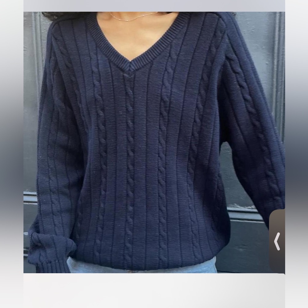 Knit Blue Sweater OS Brandy Melville Cable Knit Oversized Navy Blue Knit Sweater